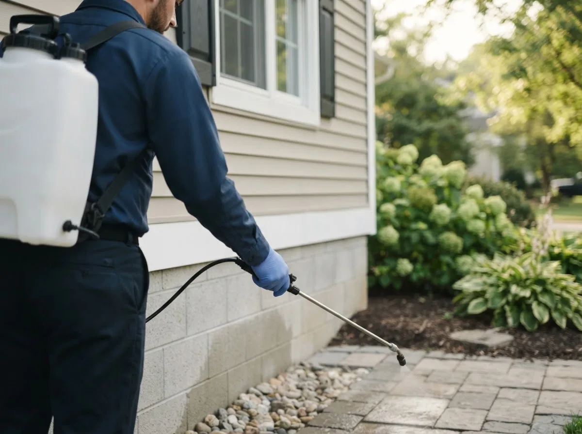 Pest control technician inspecting a home in Okolona, AR